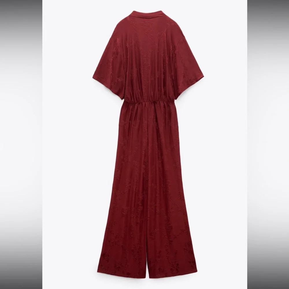 Zara Burgundy Jacquard Jumpsuit - Picture 6 of 8